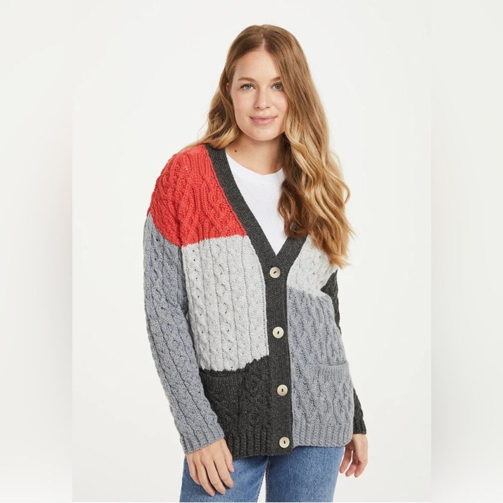 Aran Woollen Mills Cardigan Women Medium Multi NWOT Wool Cable Knit Ireland